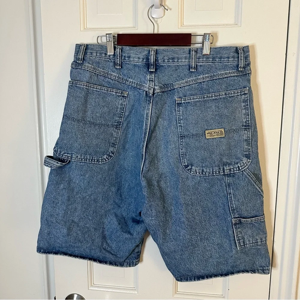 Vintage Y2K Wrangler Denim Cargo Shorts Size 34 Blue Jean Jorts Cotton Carpenter - Picture 4 of 7